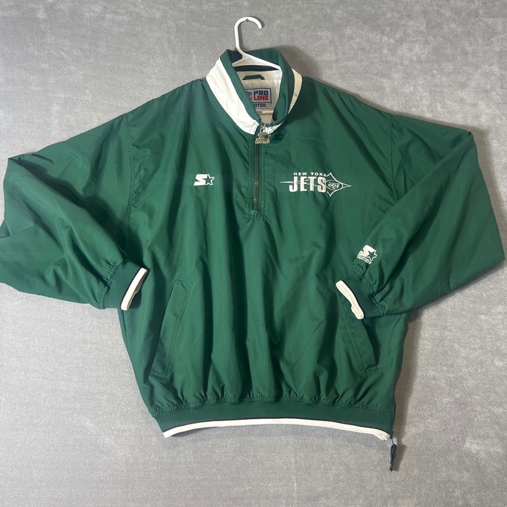 Vtg STARTER NFL Pro Line New York Jets Green Pullover Windbreaker Jacket Large